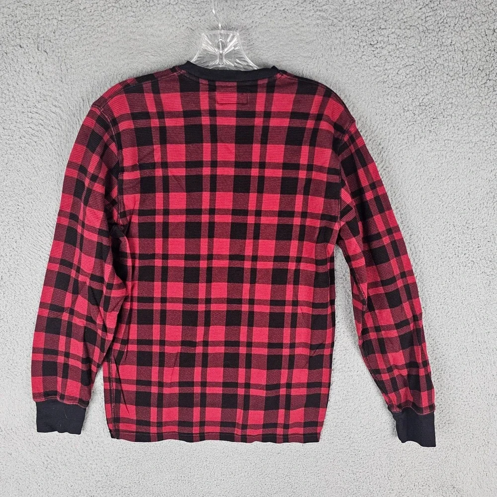 Polo Ralph Lauren Shirt Mens Medium Red Black Plaid Thermal Waffle Knit Pullover